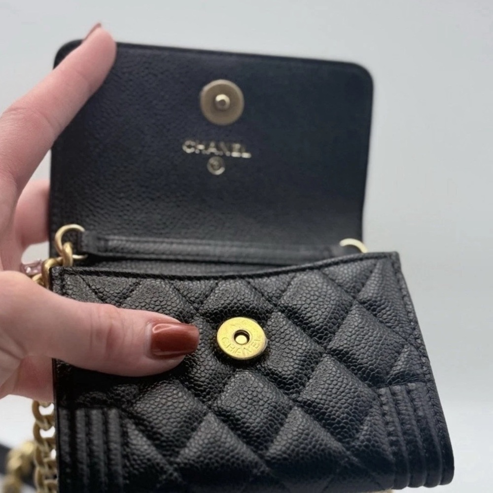 CHANEL Boy Chanel Mini Shoulder Bag Wallet on Chain Caviar Leather Black GHW - Picture 5 of 6